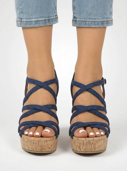 Strappy Cork Platform Wedge Sandals