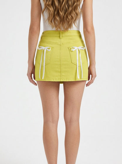Bow Decor Denim Mini Skirt