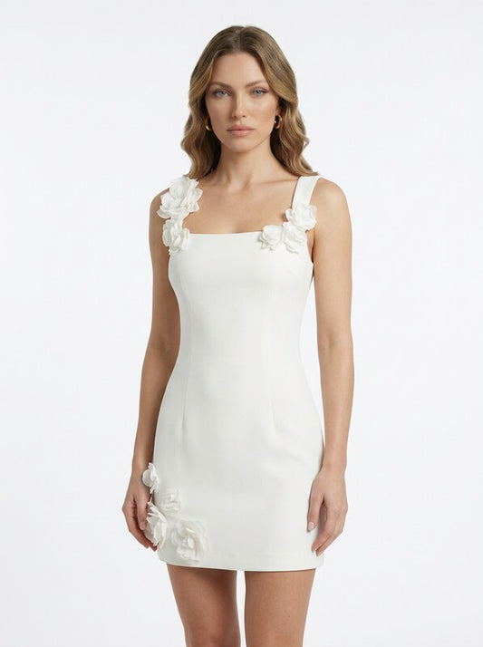 Pink Floral Appliqué Summer Cocktail Mini Dress