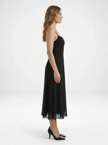 Square Neck Strap Midi Dress