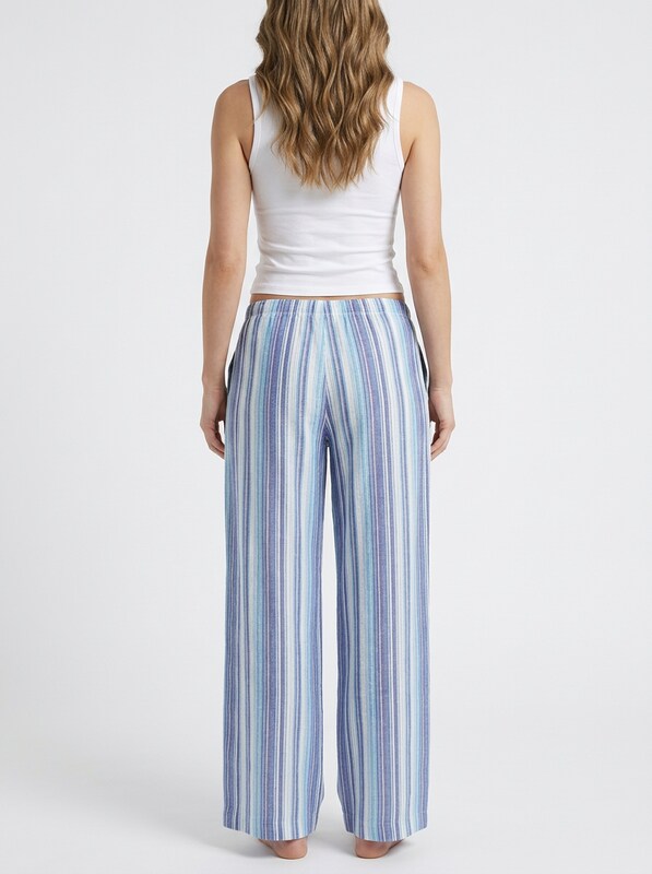 Women's Striped Drawstring Wide Leg Pants