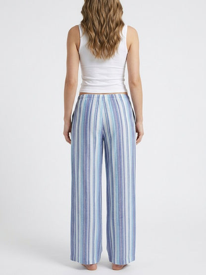 Women's Striped Drawstring Wide Leg Pants