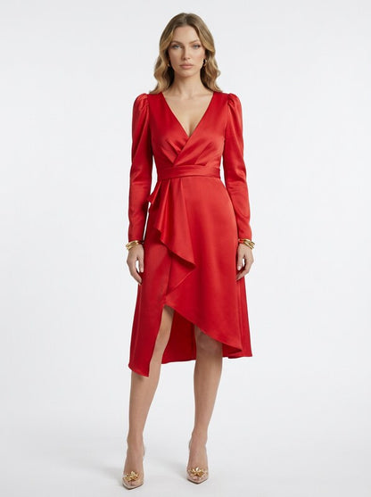 V-Neck Wrap Midi Dress