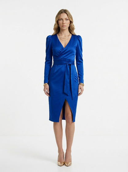 V-Neck Wrap Midi Dress
