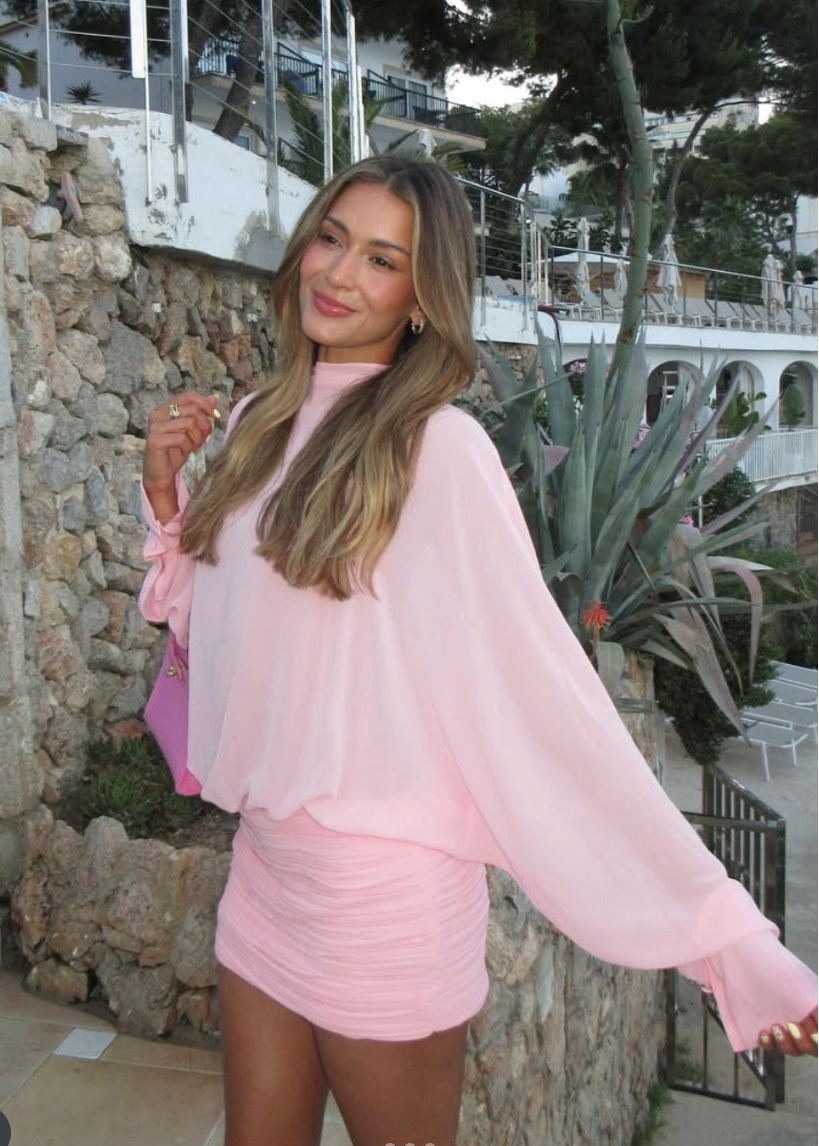Solene | Vestido corto de manga larga con gasa