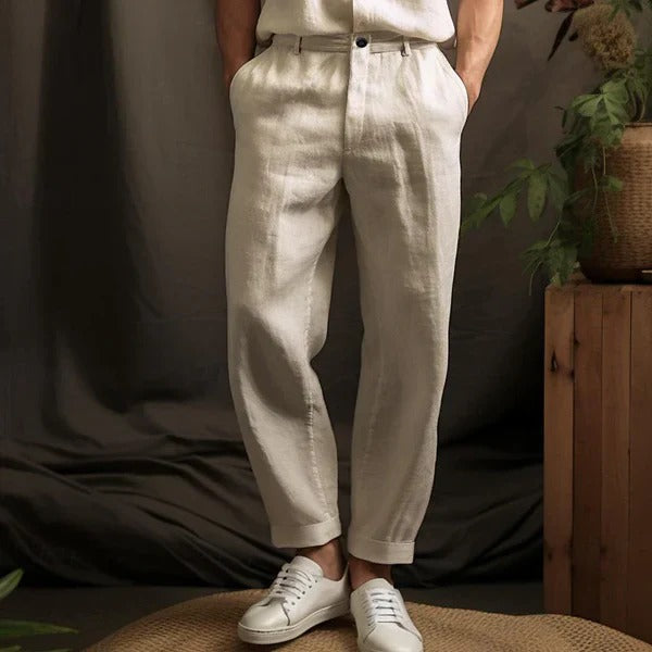 Pantalón transpirable ligero blanco de lino para hombre