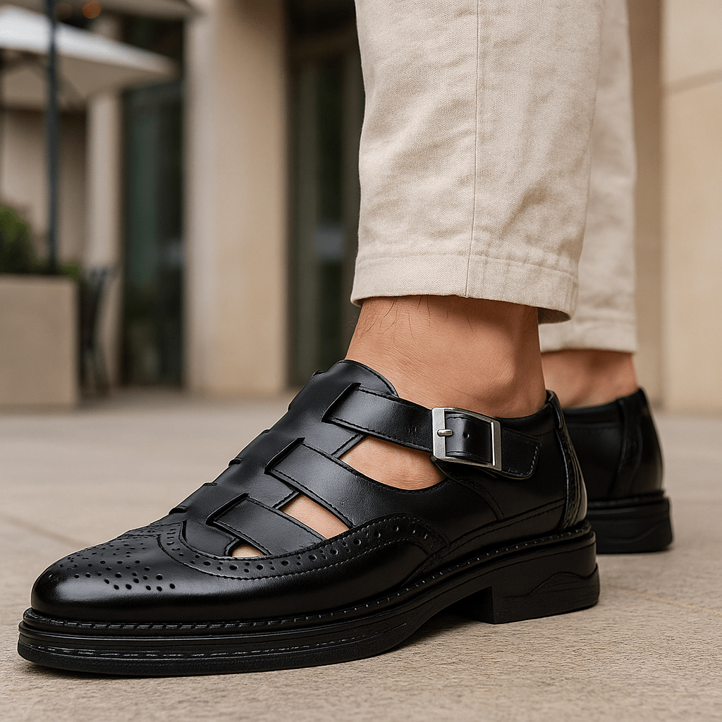 Sandalias marrón con correas ajustables de piel para hombre