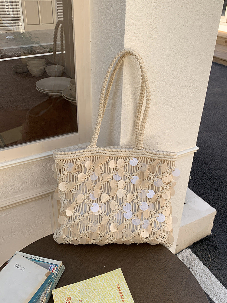 Suze | Bolso shopper de macramé con lentejuelas