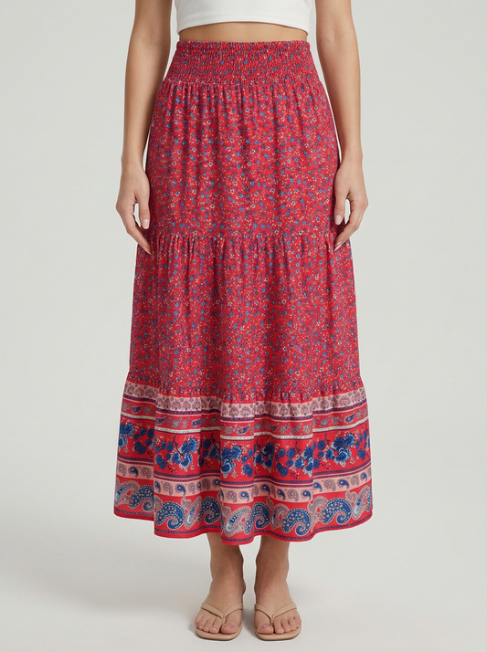Bohemian Floral Tiered Midi Skirt