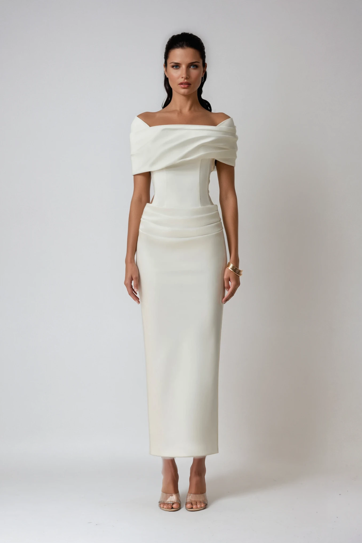 Thea | Vestido largo de hombros descubiertos con fruncido