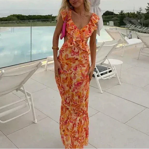 Gemma | Vestido maxi con volantes